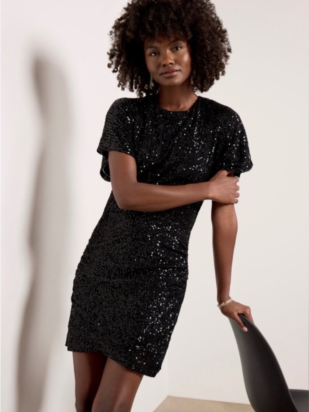 NWOT Z Supply Carmela Black Sequin Mini Dress Dolman Sleeve Fitted (M)